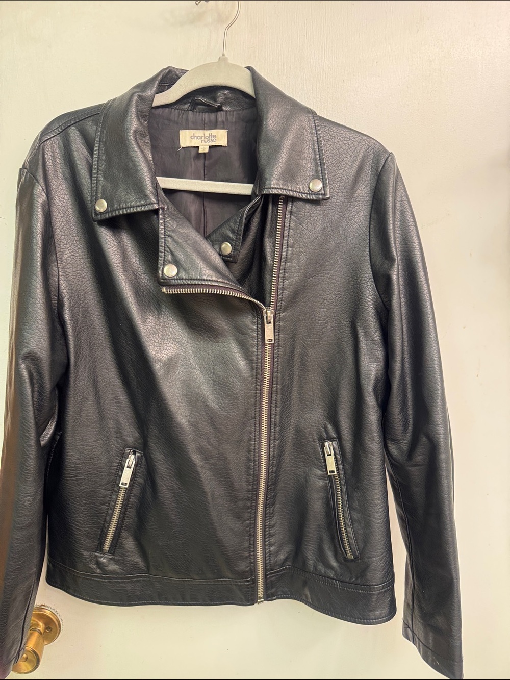 Charlotte Russe Black Faux Leather Asymmetric Moto Jacket